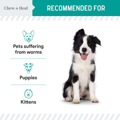 Clear dosage guidance on Chew + Heal Labs packaging for various pets.