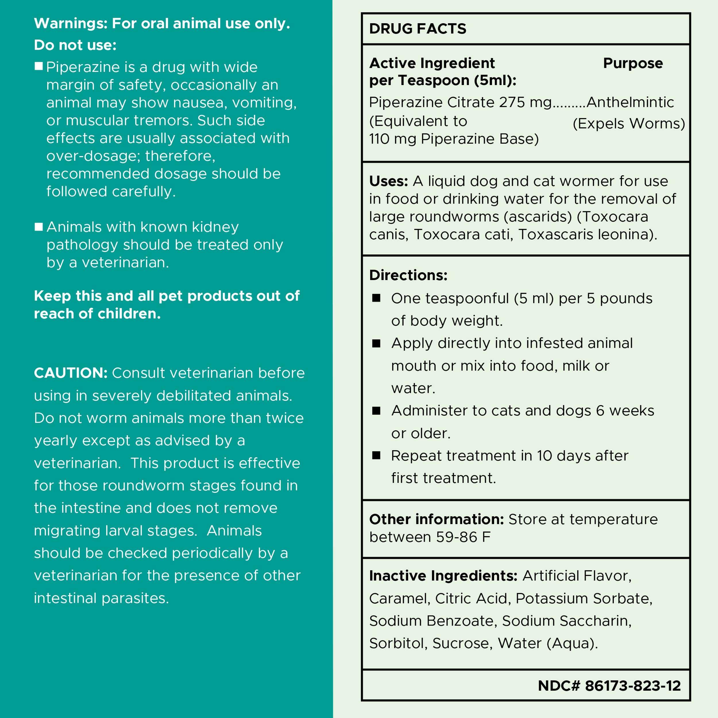 Front packaging of Chew + Heal Labs dewormer with product name and origin.