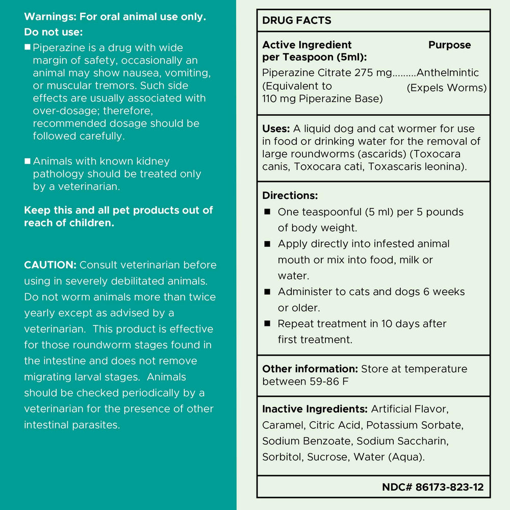 Front packaging of Chew + Heal Labs dewormer with product name and origin.