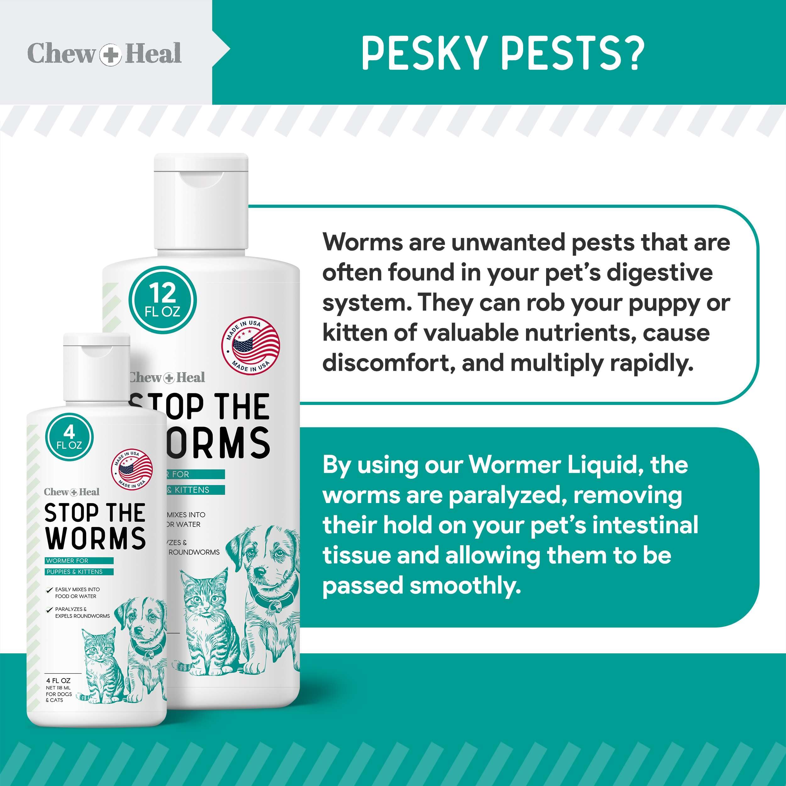 Puppy and kitten usage of Chew + Heal Labs dewormer for multiple breeds.