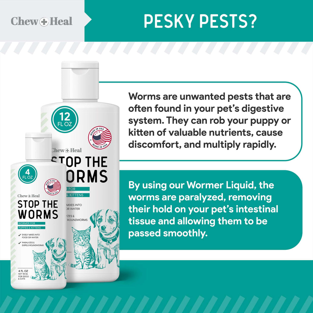 Puppy and kitten usage of Chew + Heal Labs dewormer for multiple breeds.
