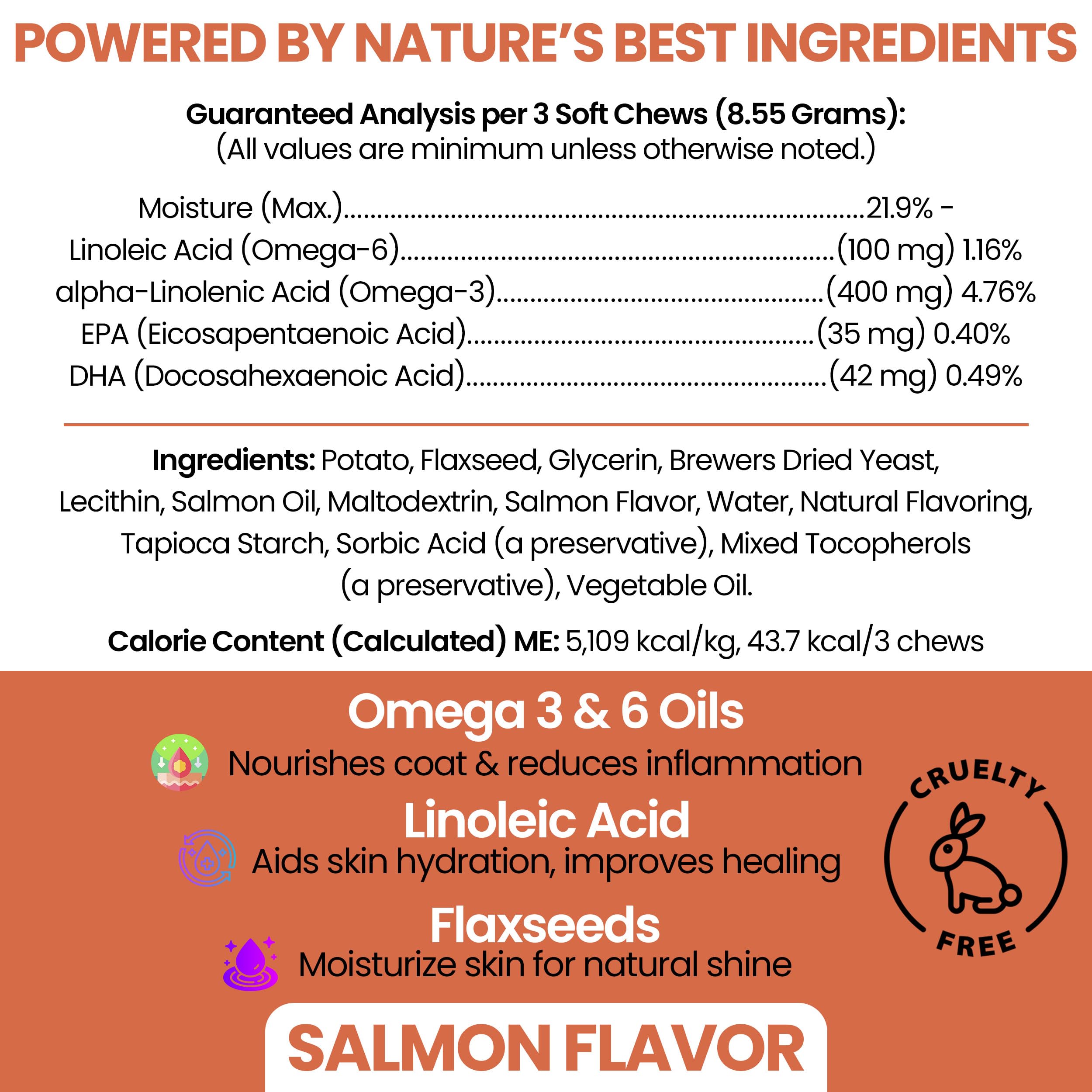Chew + Heal Labs soft chews close-up showing salmon oil texture for healthy skin.