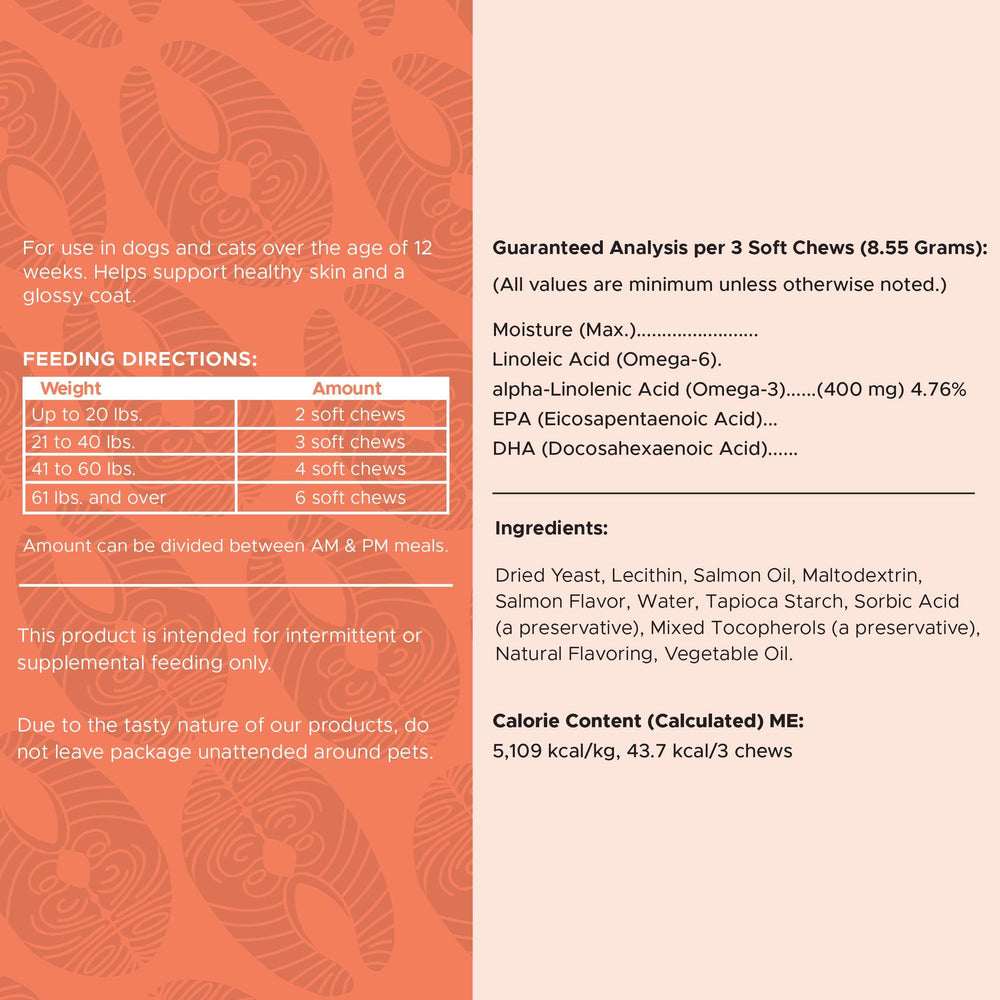 Chew + Heal Labs label shows dosage guidance and cruelty-free ingredients for pet wellness.