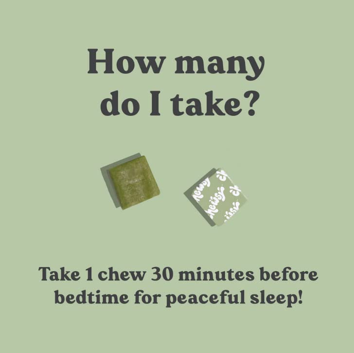 Chewsy Peaceful Sleep packaging shows individual wrappers for hygienic daily use