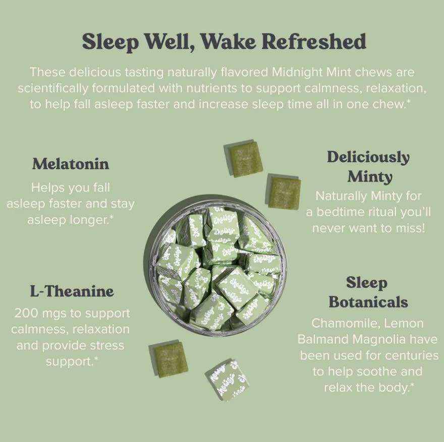 Chewsy Peaceful Sleep mint chews textured surface emphasizes premium nighttime ritual
