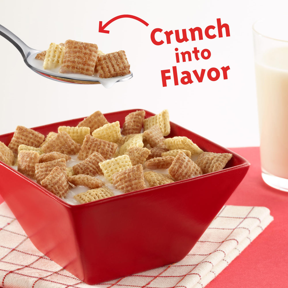 Homemade cereal bars made with Chex Cinnamon cereal as a base.