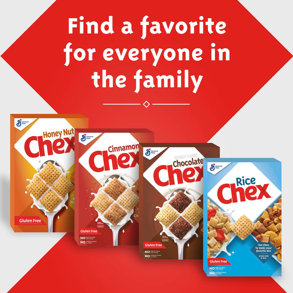Chex Honey Nut cereal on kitchen counter for family breakfast.