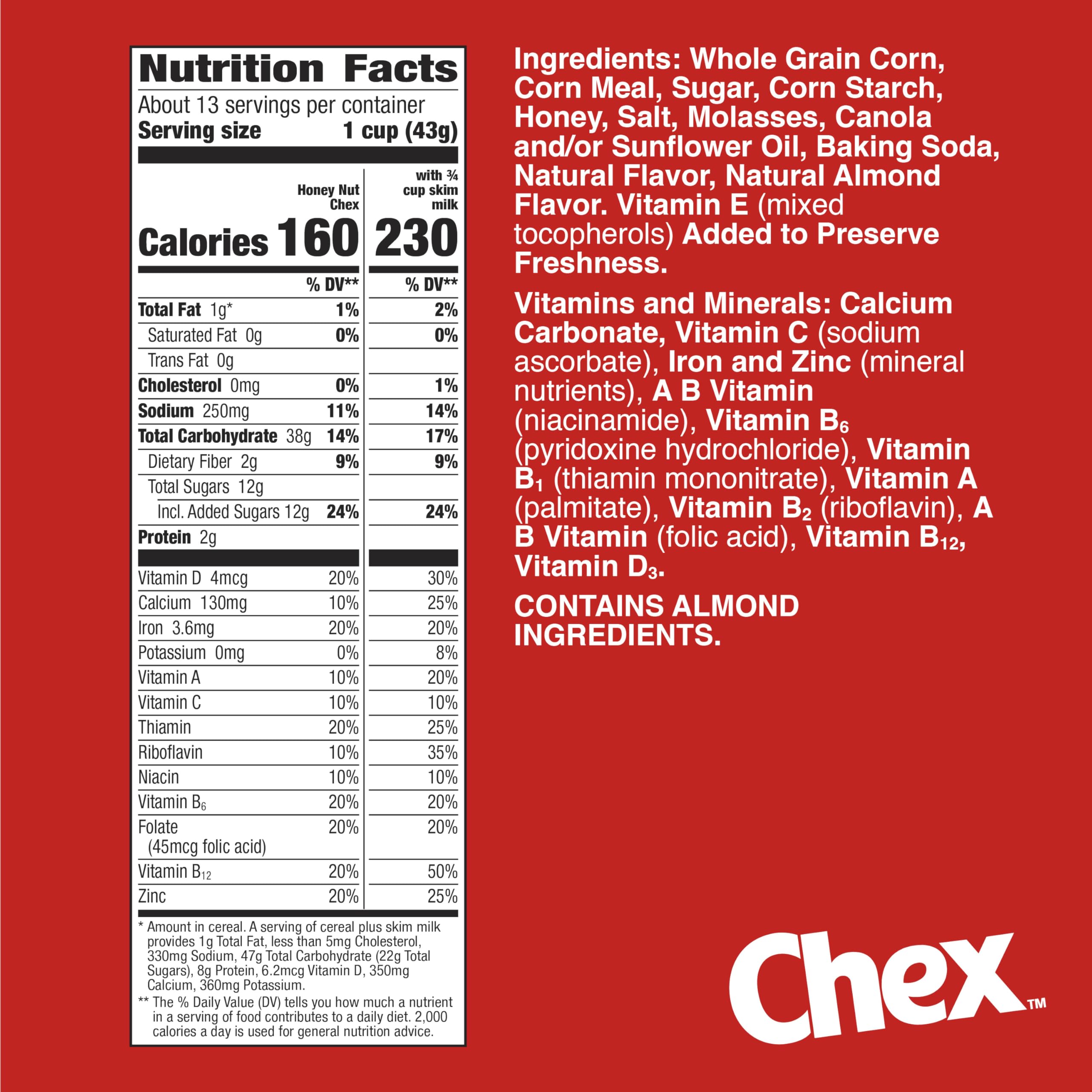 Chex Honey Nut cereal milk pour over a crunchy bowl for breakfast energy.