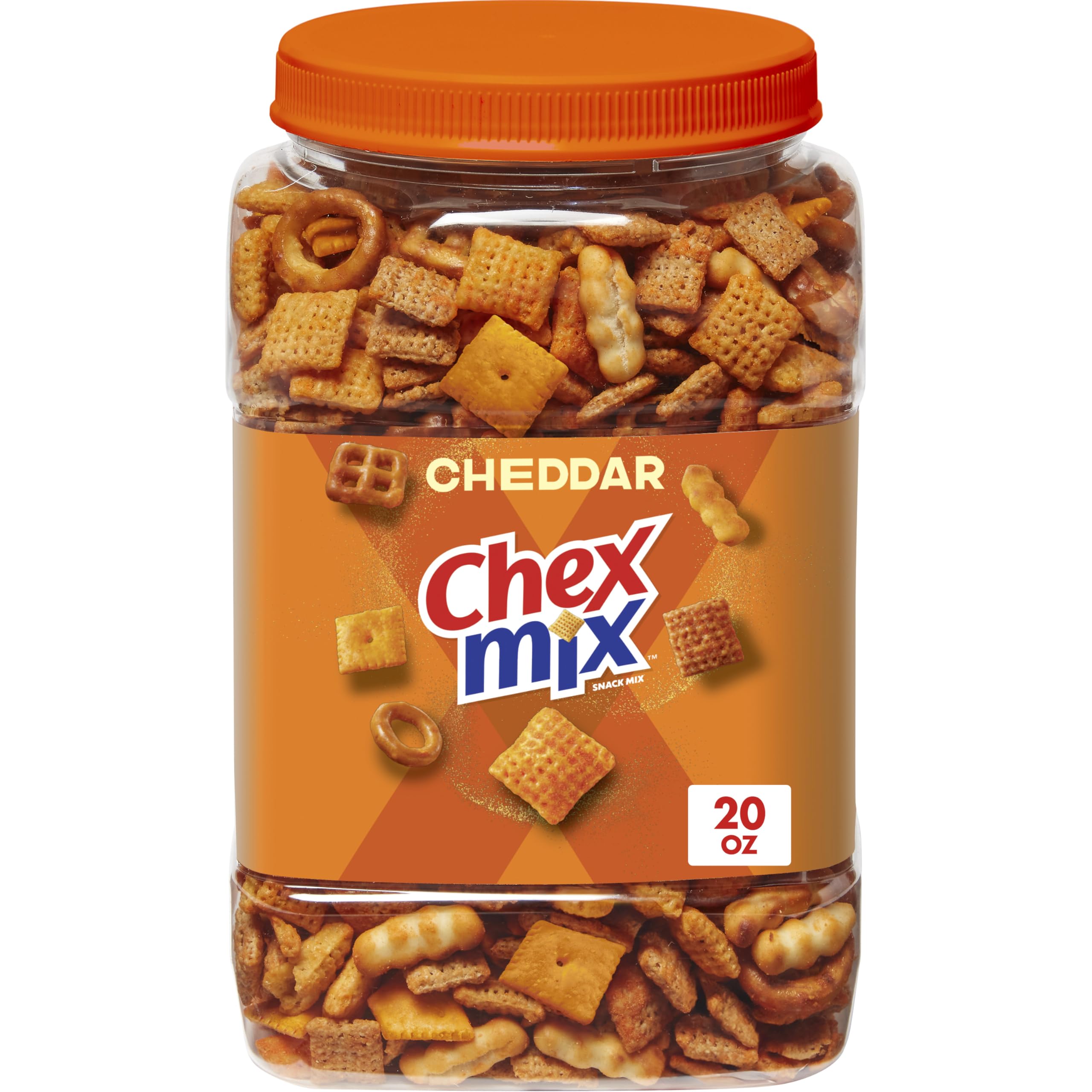 Chex Mix Cheddar Snack Tub 20oz ready for sharing at gatherings.