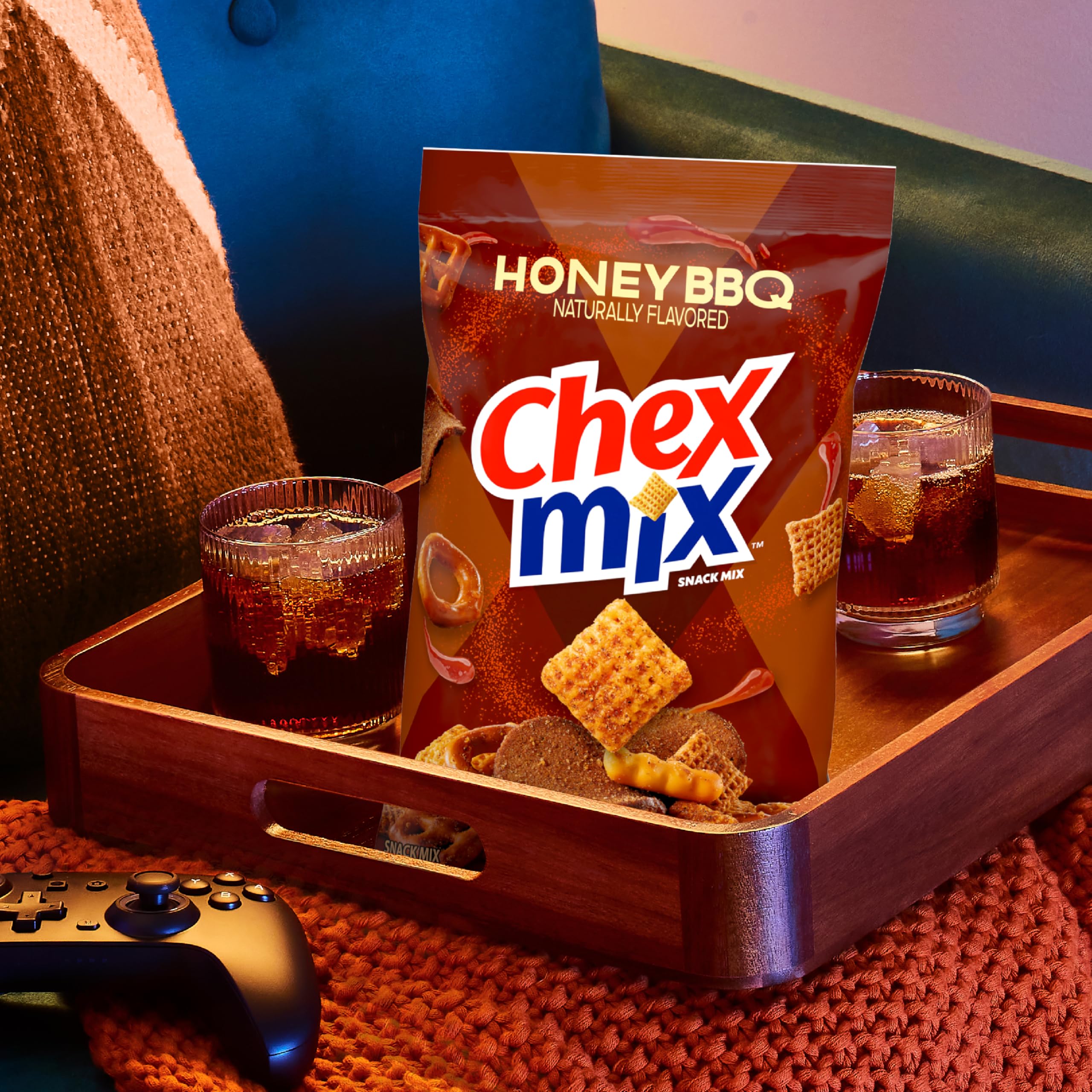Mini breadsticks provide a satisfying crunch in Chex Mix Honey BBQ.