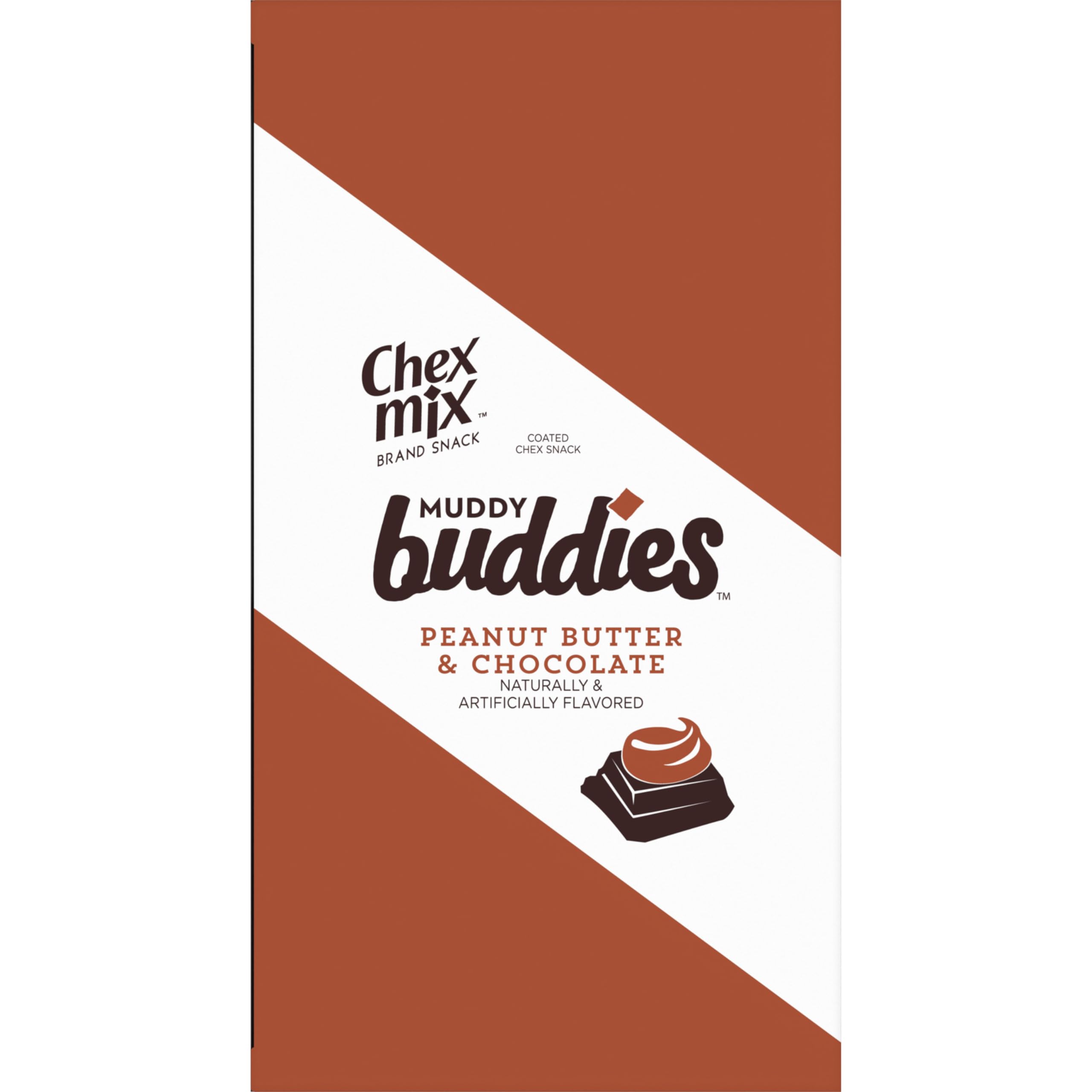 Crispy Chex pieces coated in chocolate and peanut butter, ready to share
