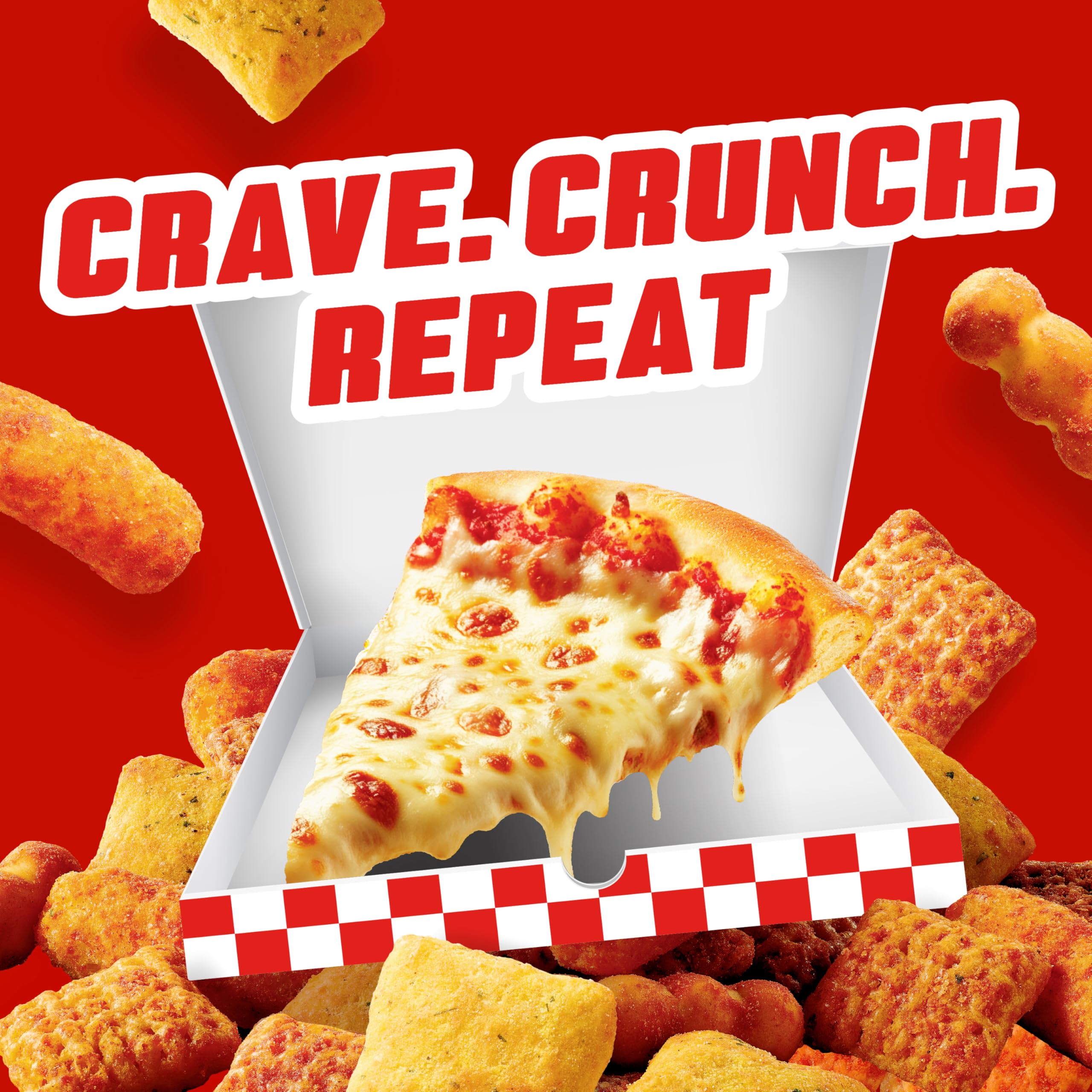 Chex Mix Remix Cheesy Pizza cheese puffs add cheesy bite to gatherings.