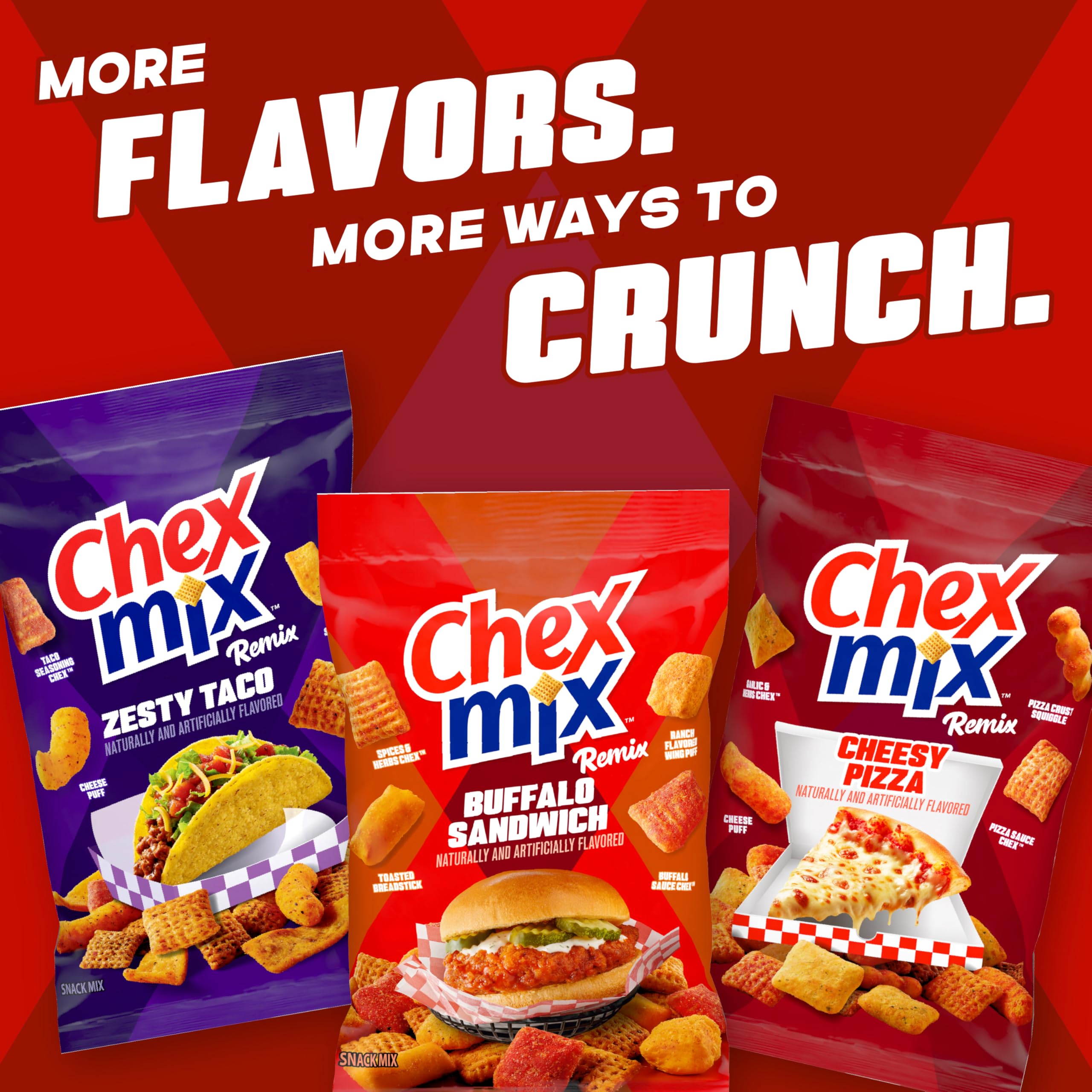 Chex Mix Remix Cheesy Pizza road trip snack for on-the-go energy.