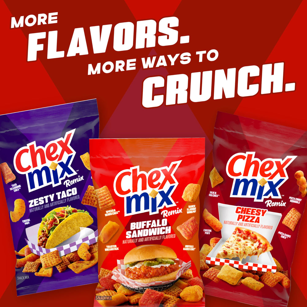 Chex Mix Remix Cheesy Pizza road trip snack for on-the-go energy.