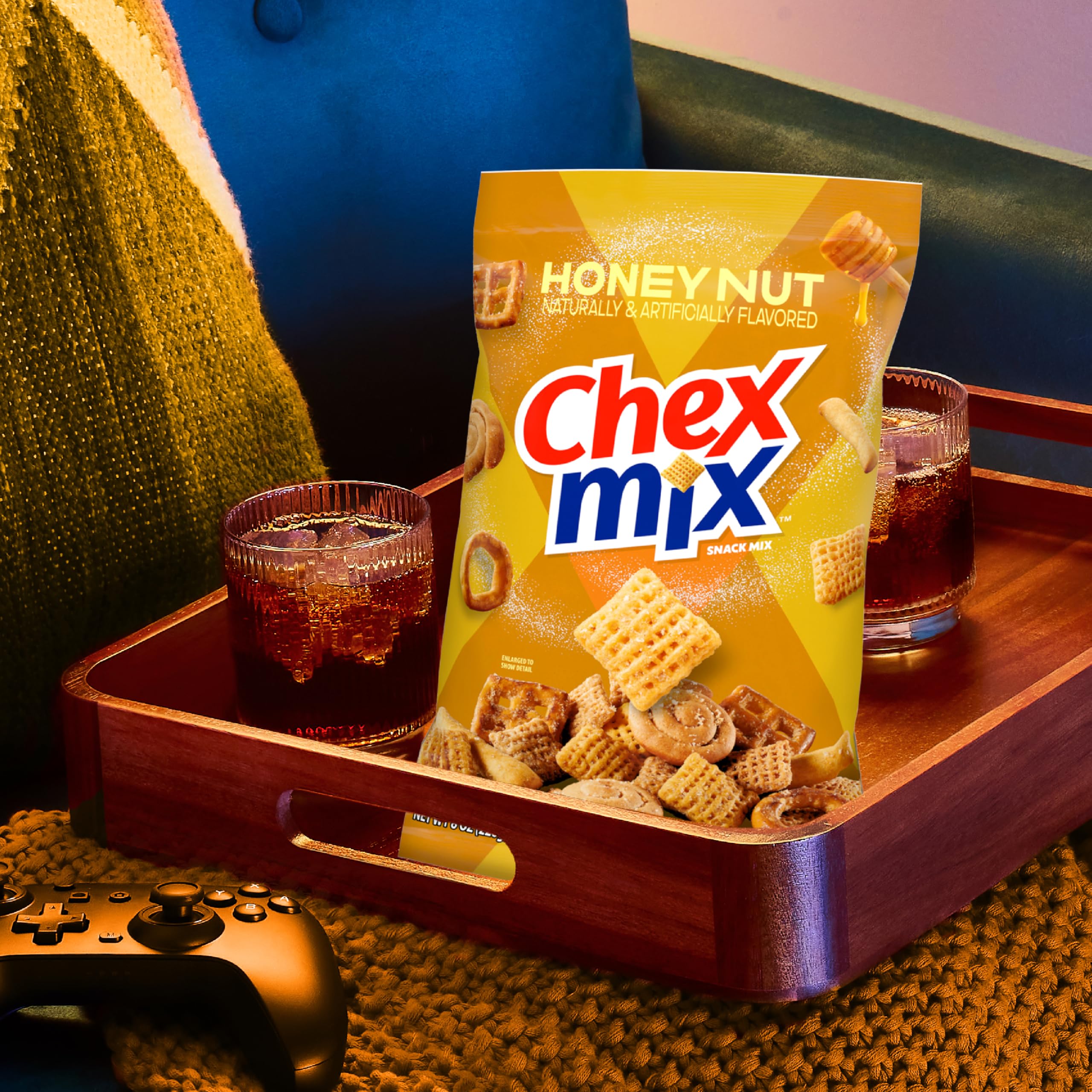 Chex Mix serving bowl displayed for movie night or family snacking