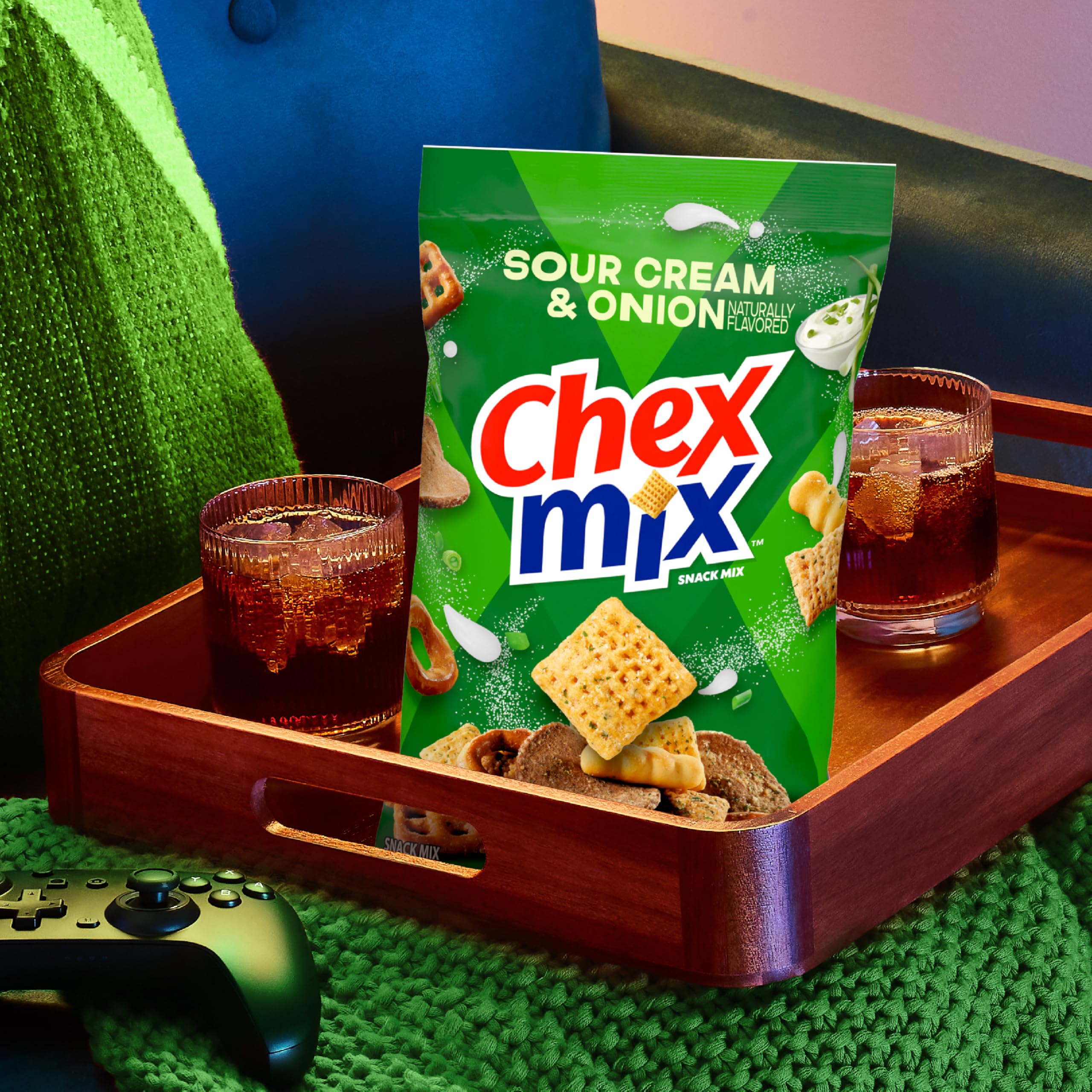 Chex Mix Sour Cream and Onion in a party bowl ready for sharing