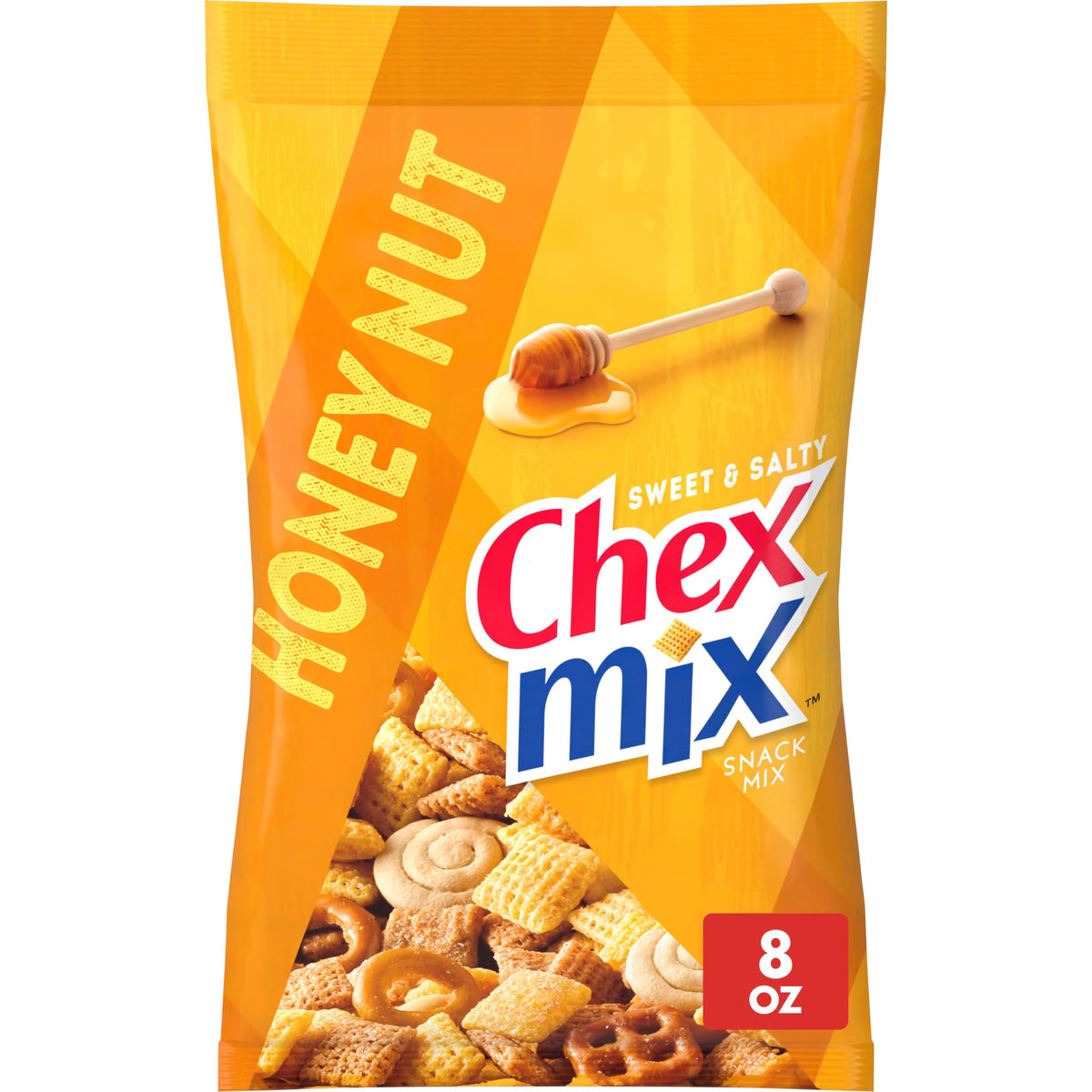 Chex Mix Sweet and Salty Honey Nut bag ready for sharing at gatherings