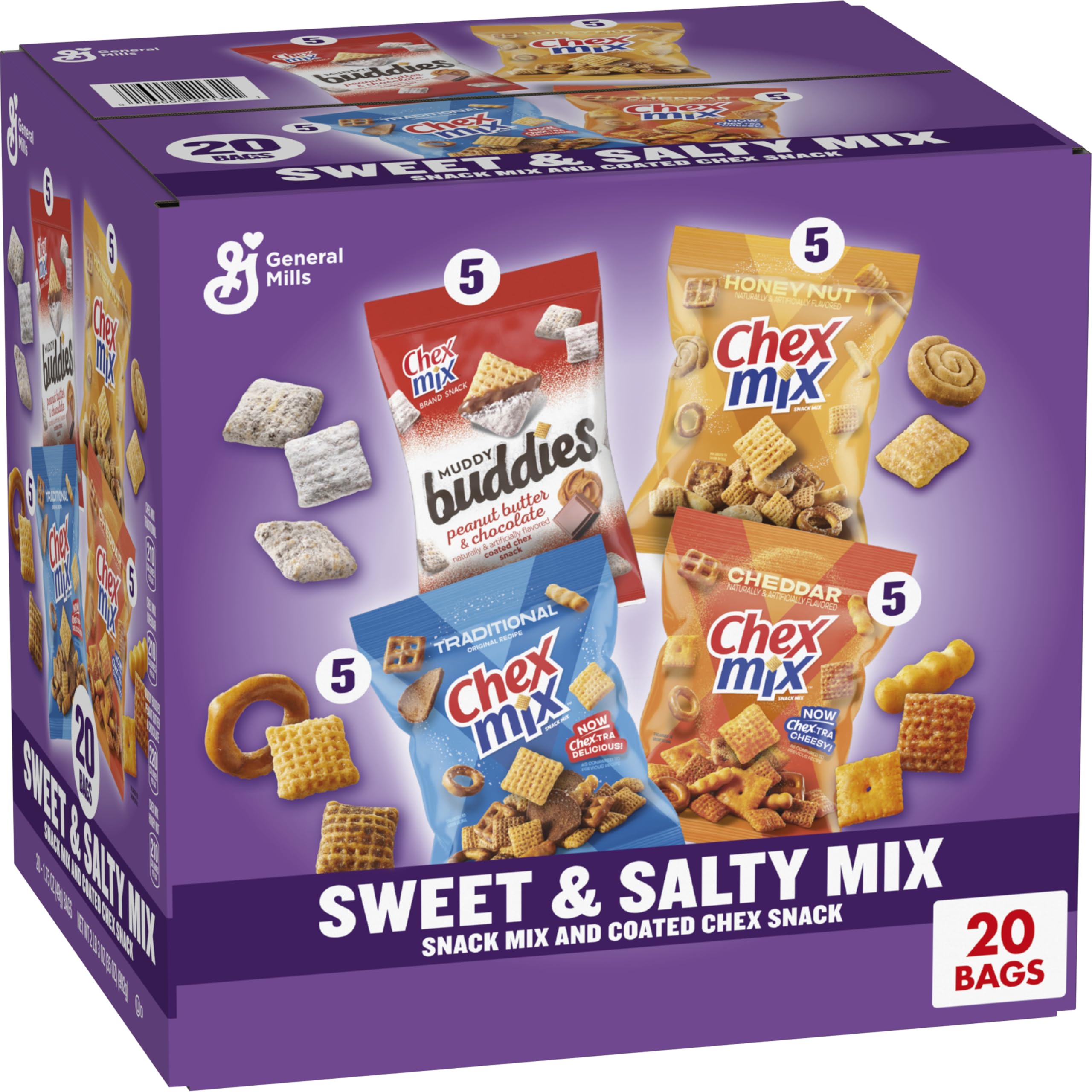 Chex Mix Sweet and Salty Variety Pack box with four flavors for sharing