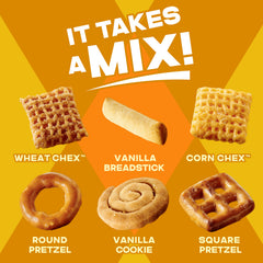 Chex Mix swirl vanilla cookies provide sweet contrast and fun shapes