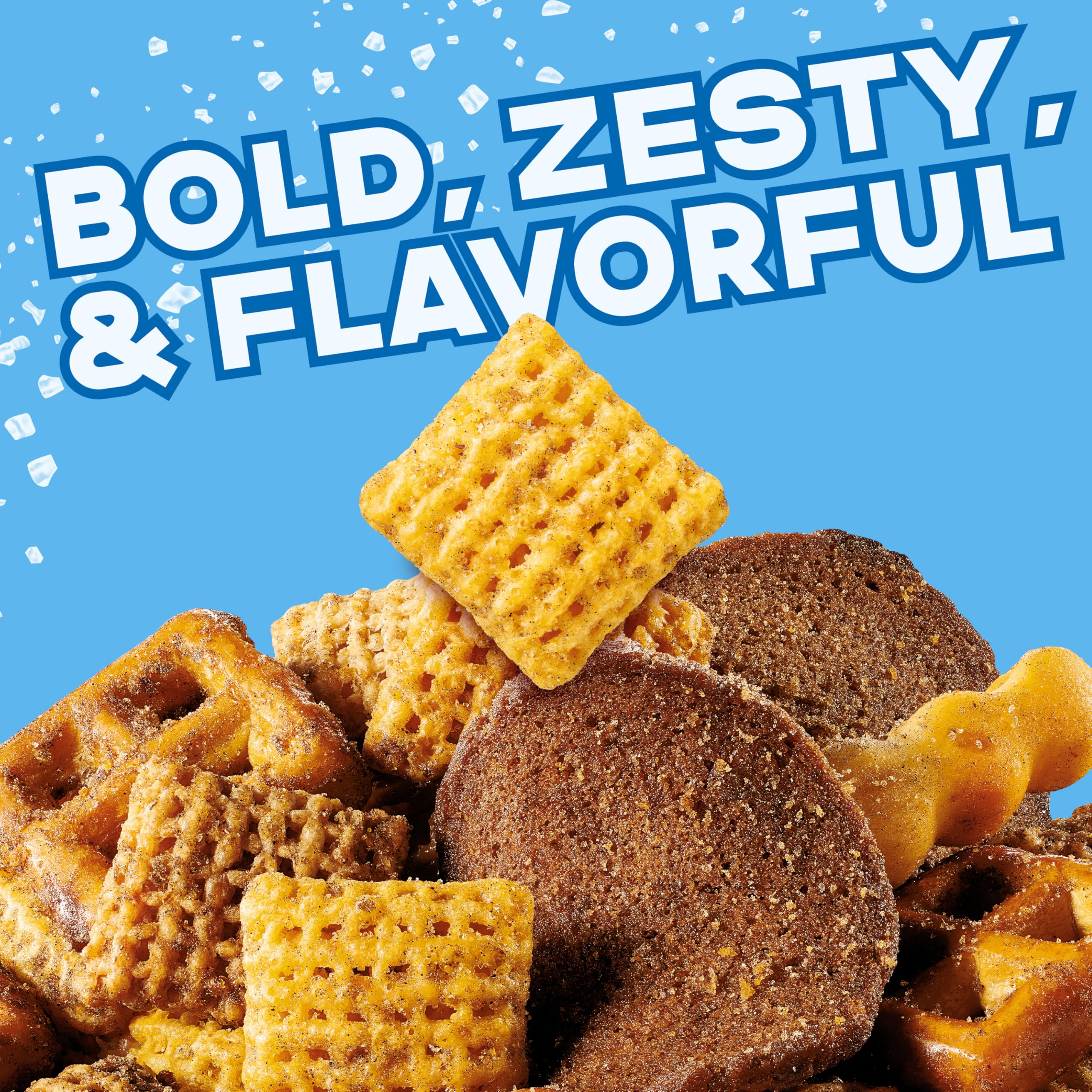 Chex Mix Traditional bag-front shot, convenient pantry snack for busy evenings.