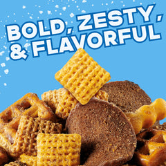 Chex Mix Traditional bag-front shot, convenient pantry snack for busy evenings.