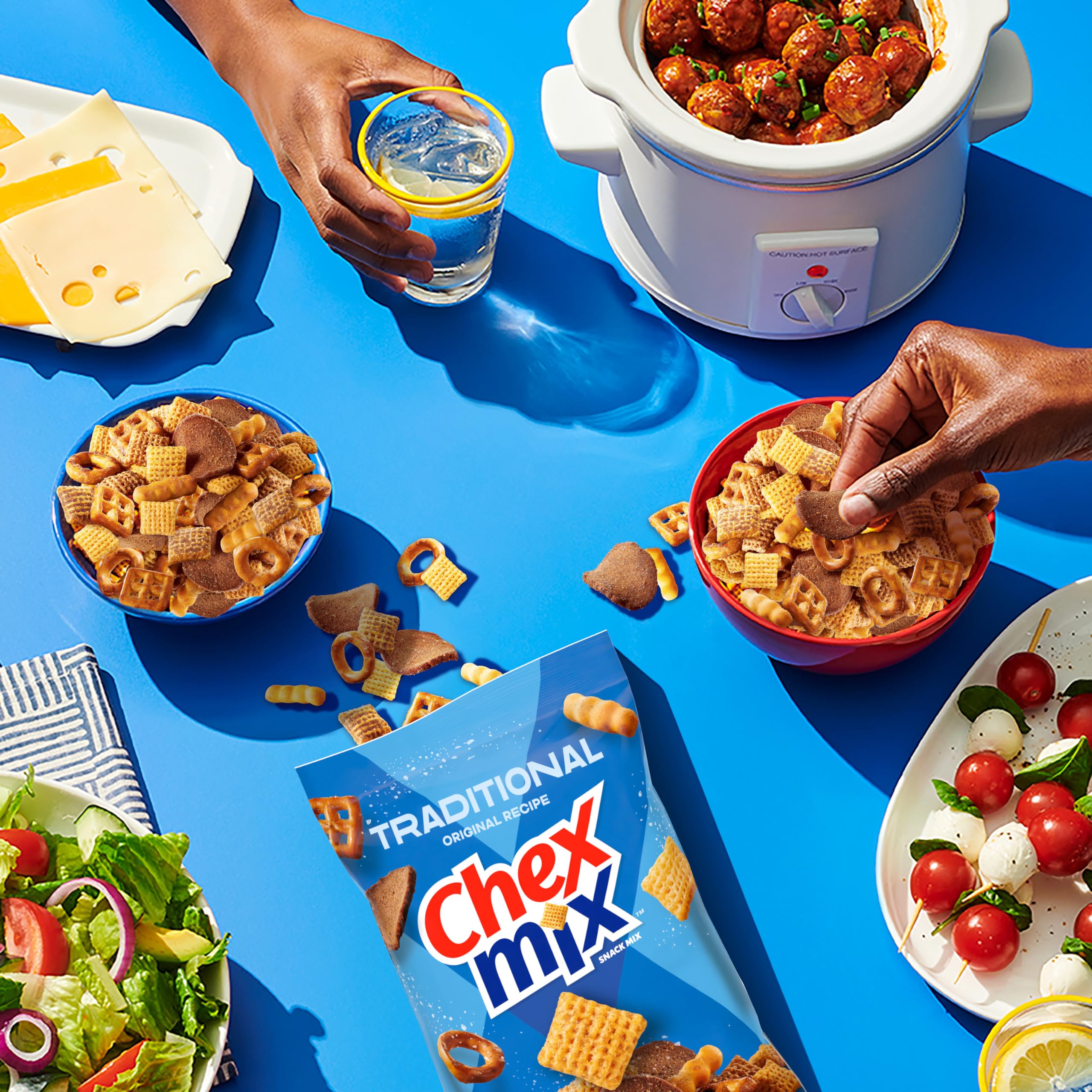 Chex Mix Traditional ingredients close-up, showcasing diverse shapes and textures.