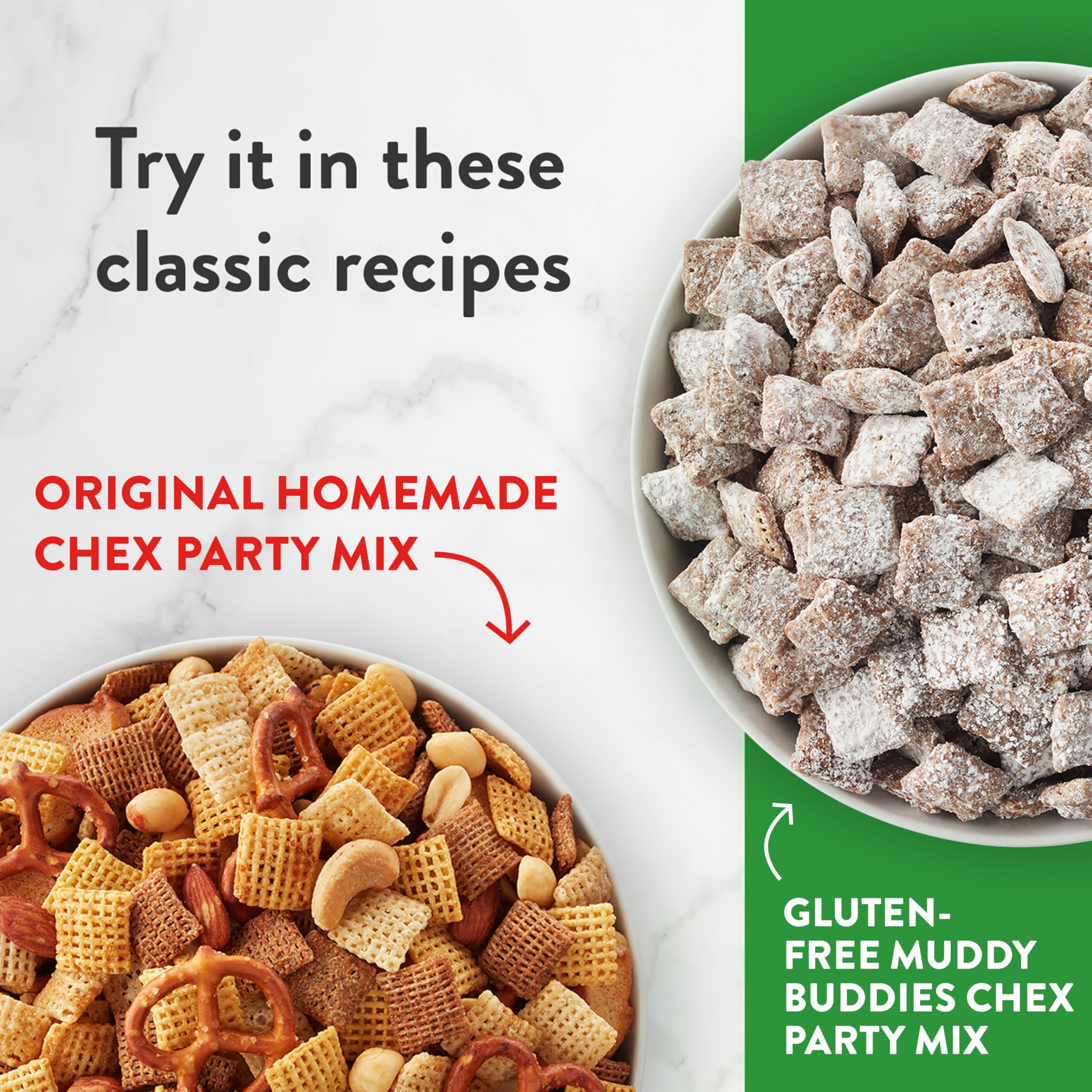 Muddy Buddies with Chex as a chocolatey, peanut-buttery treat
