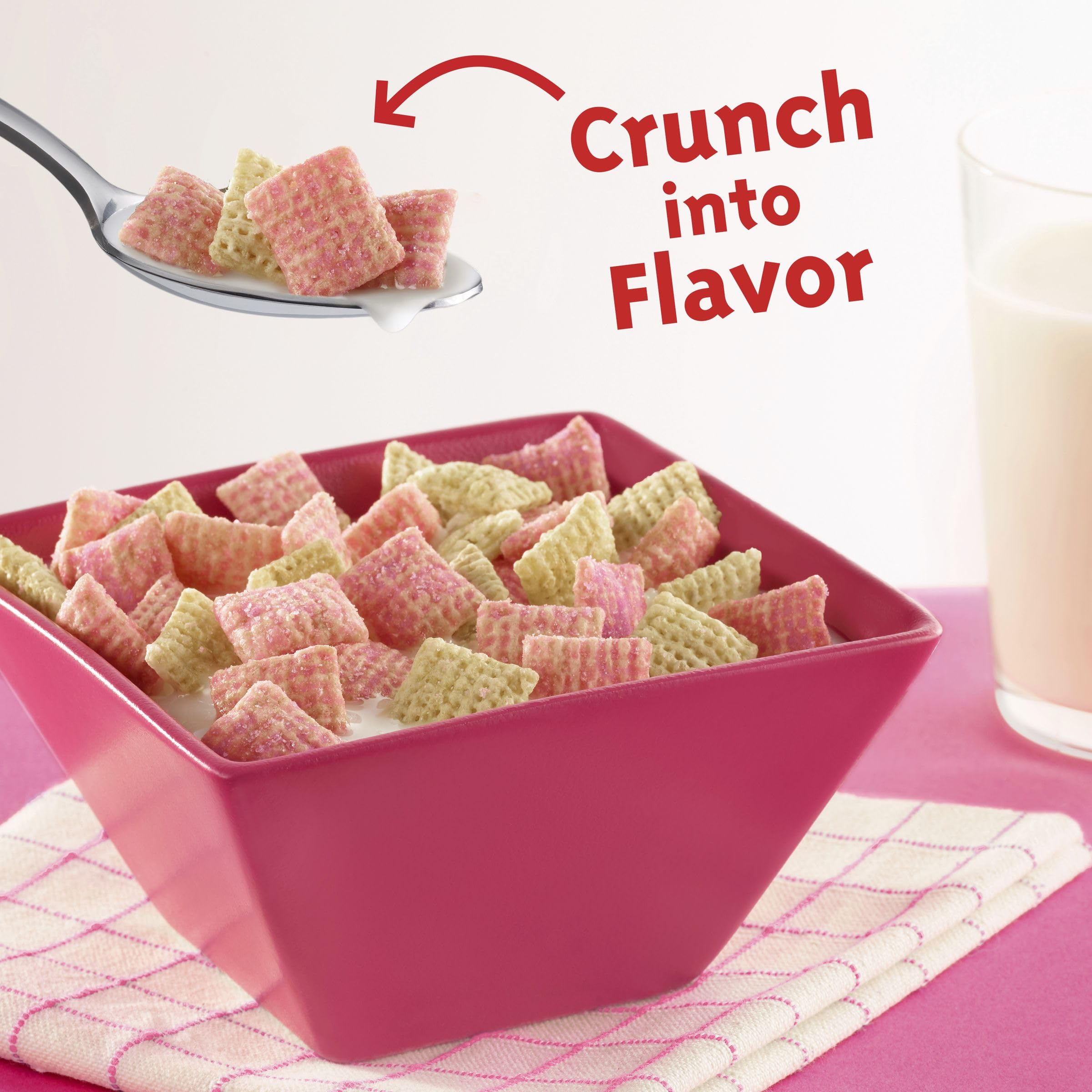 Chex Strawberry Vanilla Cereal image noting 13g whole grain per serving