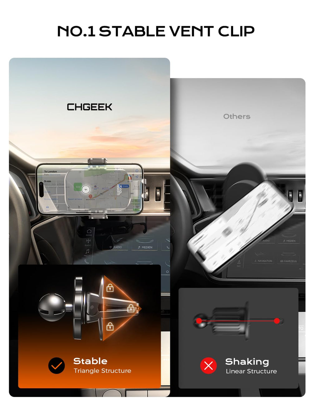 CHGeek wireless car charger mounted on a clean dashboard with cable-free look