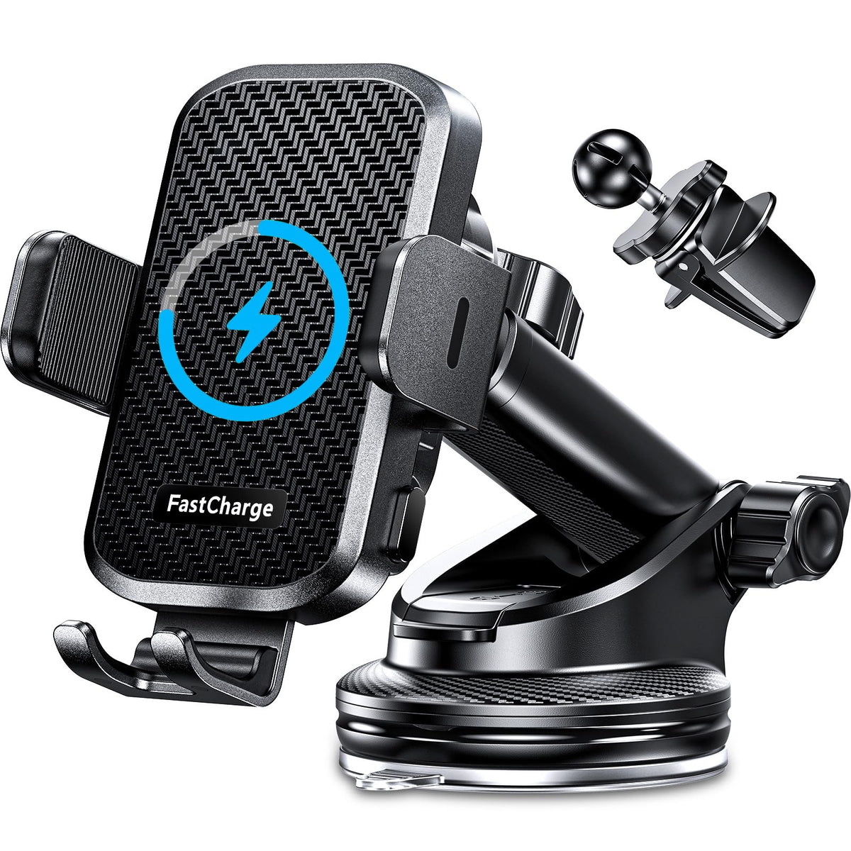 CHGeek wireless car charger with 60lb suction on dashboard for secure mounting