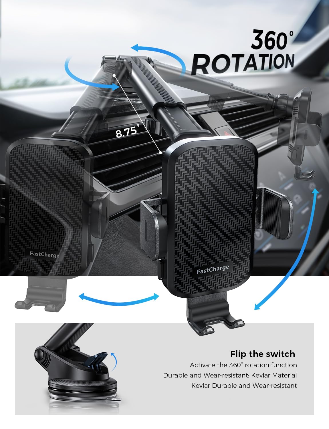 CHGeek windshield-mount option offers quick viewing angle adjustments while driving