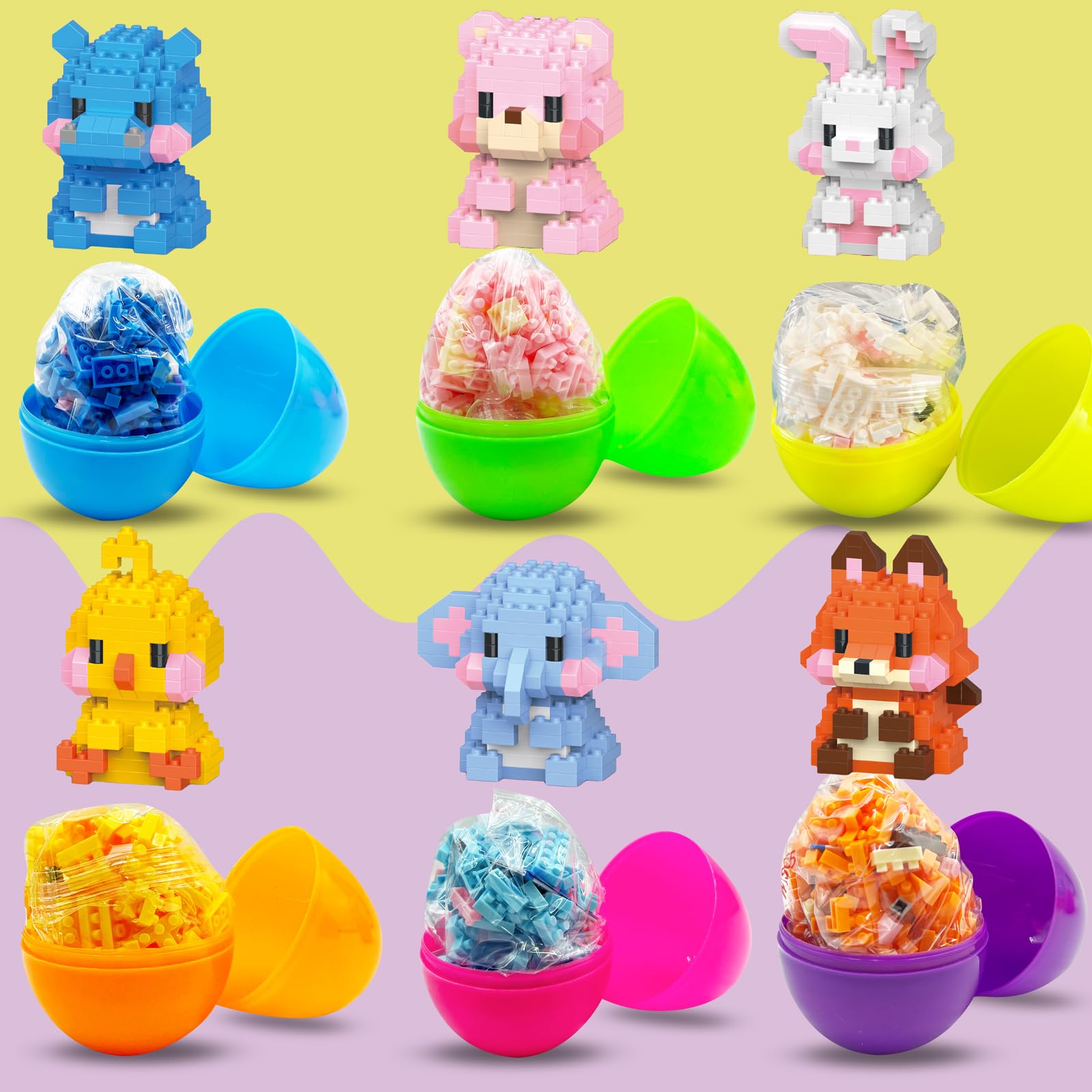 Six CHHOEAV animal builders inside eggs offer varied play experiences.