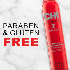 CHI 44 Iron Guard spray nozzle delivering even mist for styling.