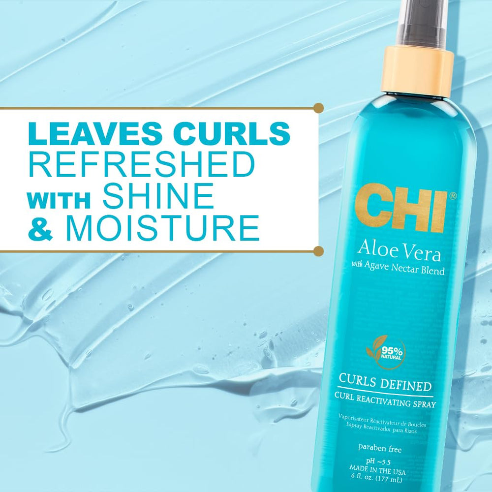 Close-up of CHI Aloe Vera label highlighting moisture-rich formula