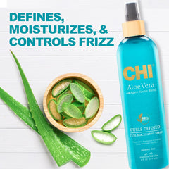 CHI Aloe Vera Curl Reactivating Spray misting onto hair for quick refresh