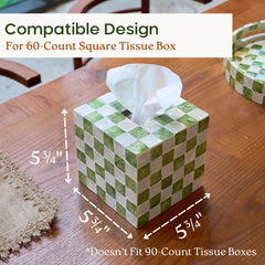 Chi An Home Pistachio green checkered tissue box cover side angle complements coastal and boho styles