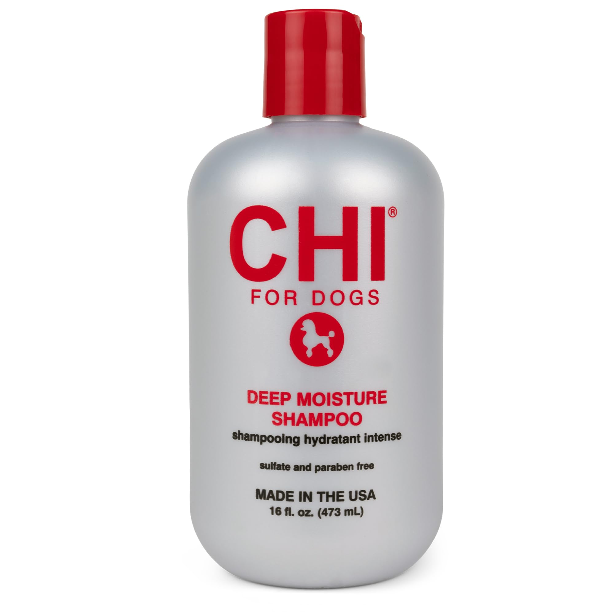 CHI for Dogs Deep Moisture Shampoo bottle on a counter ready for a gentle at-home bath.