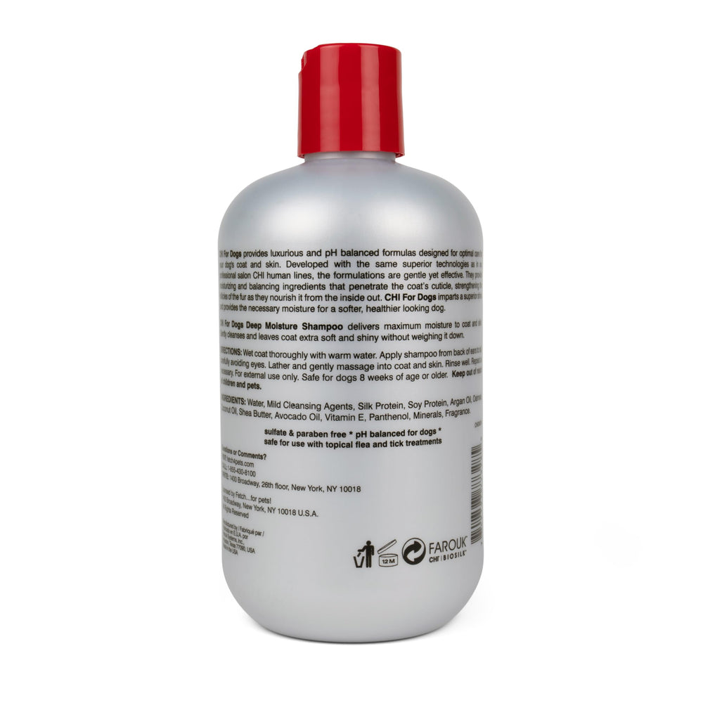 Pouring CHI for Dogs Deep Moisture Shampoo creates a rich lather in warm water.