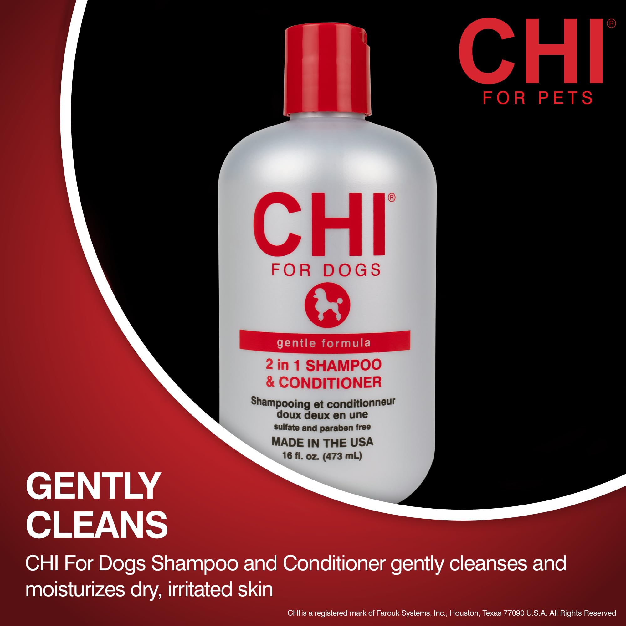 CHI for Dogs Gentle 2-in-1 lather demonstrating quick clean in one rinse.