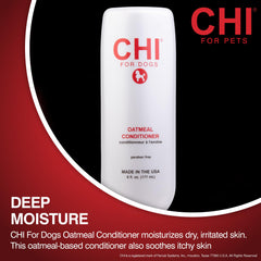 CHI for Dogs Oatmeal Conditioner bottle back label highlighting pH balanced care