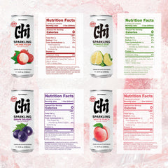 CHI FOREST Sparkling Water label closeup highlights zero sugar and flavorful options.