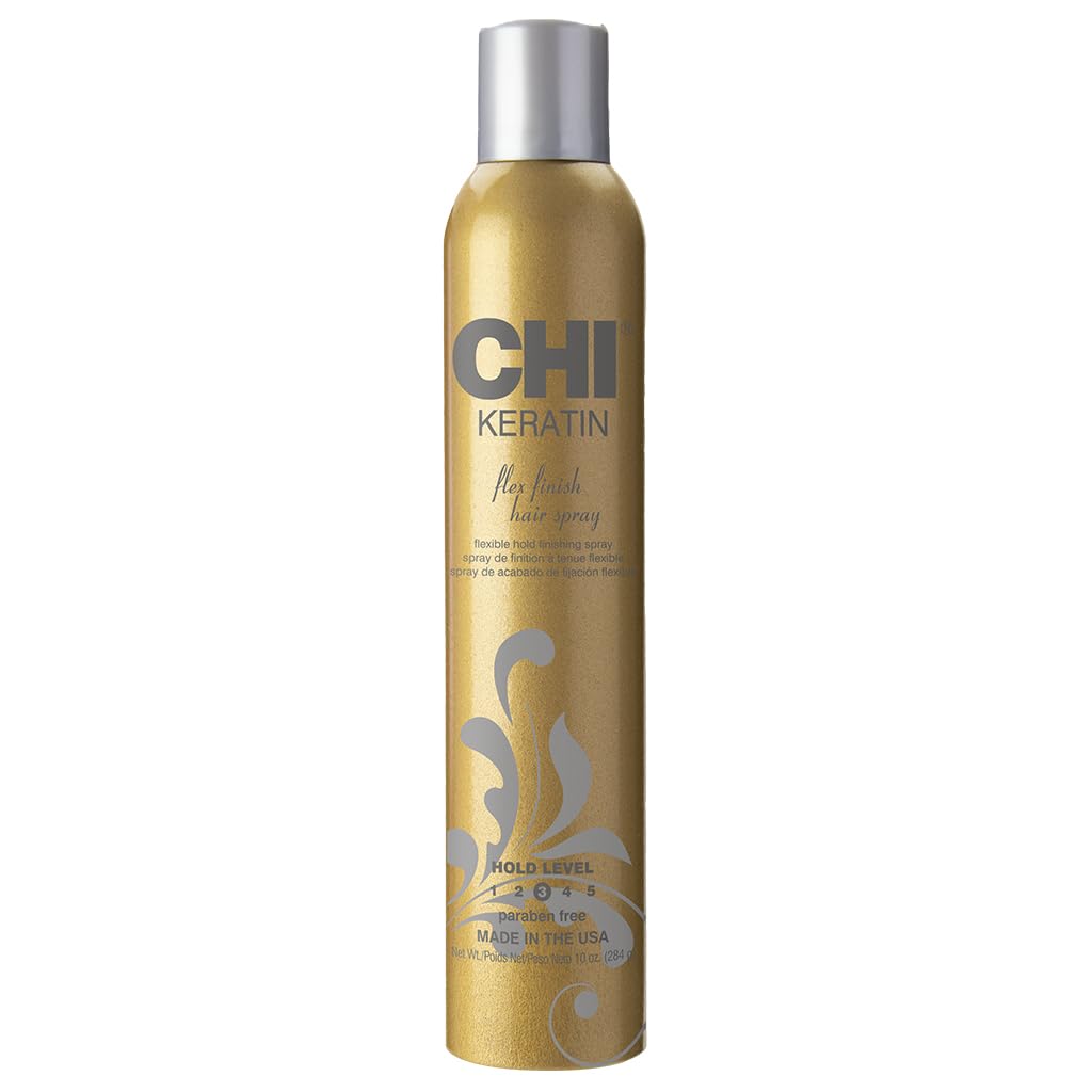 CHI Keratin Flex Finish bottle showing lightweight hold for all-day sleek style.