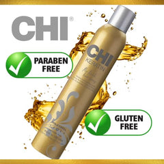 CHI Keratin Flex Finish close-up highlights smooth finish and keratin protection.