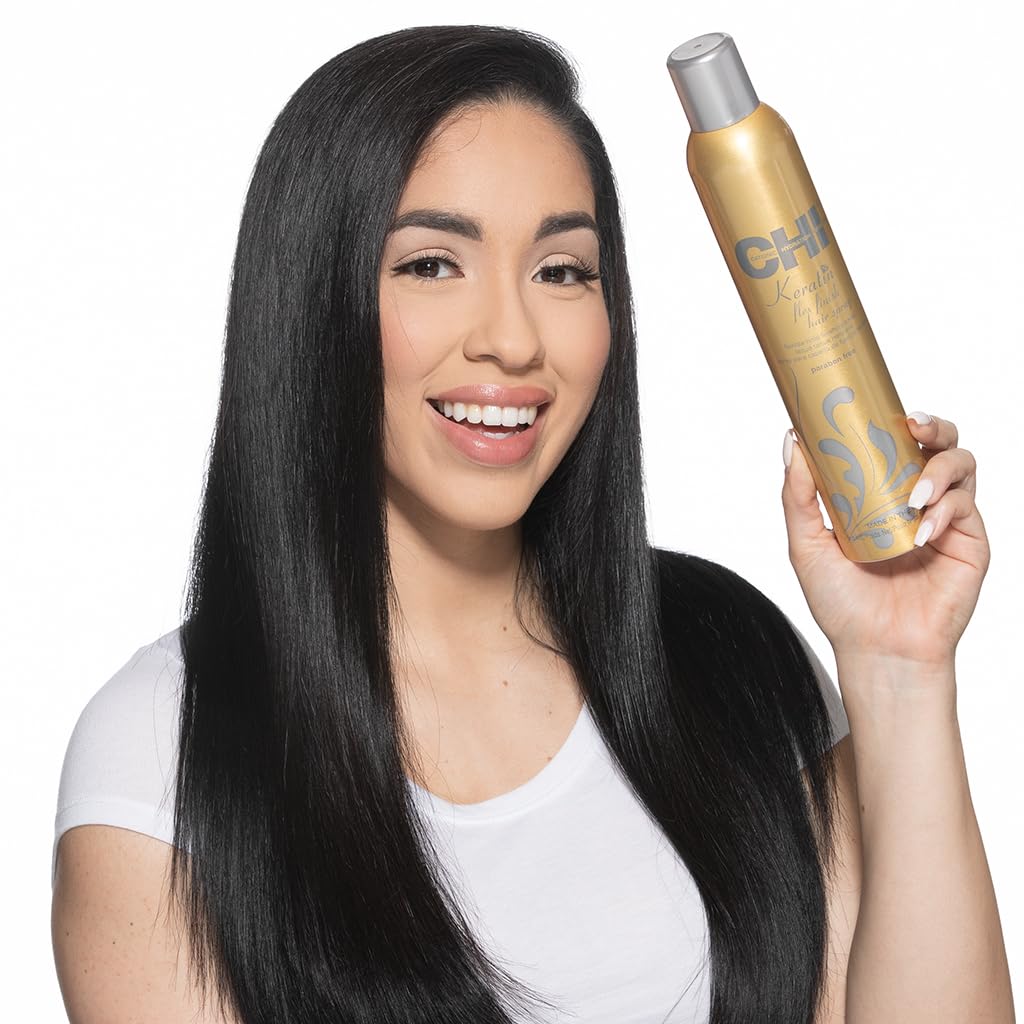 CHI Keratin Flex Finish bottle emphasizes fragrance-free formula for sensitive environments.