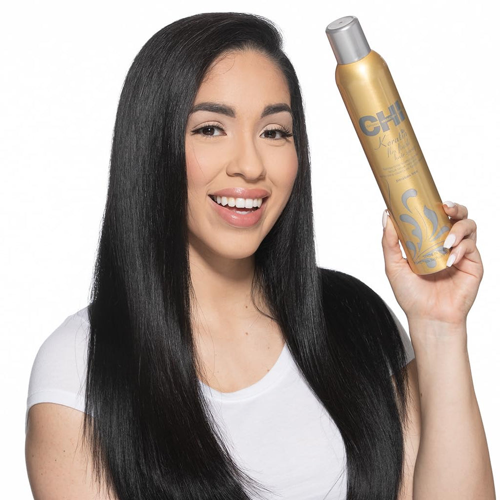 CHI Keratin Flex Finish bottle emphasizes fragrance-free formula for sensitive environments.