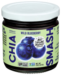 Chia Smash Blueberry Jam ingredients show omega-3 and fiber from upcycled fruit.