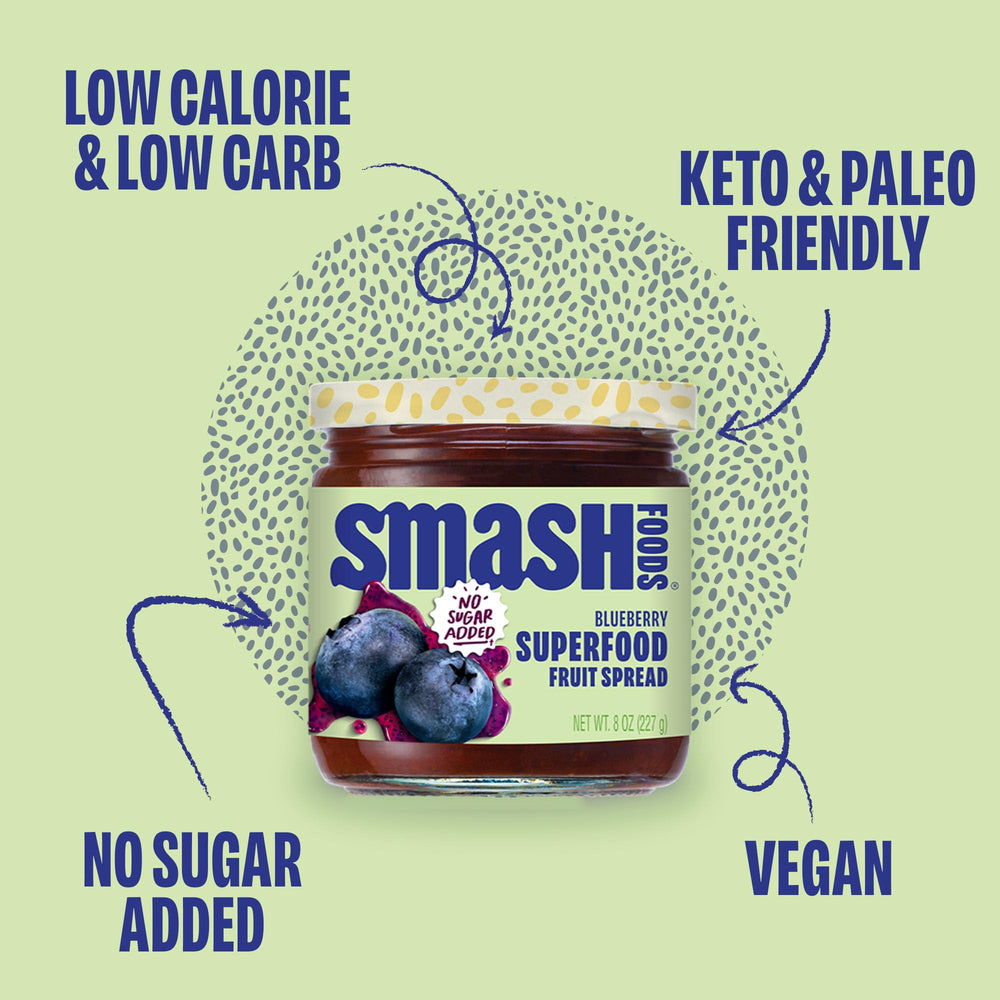 Chia Smash Blueberry Jam swirled into yogurt for protein and fiber boost.