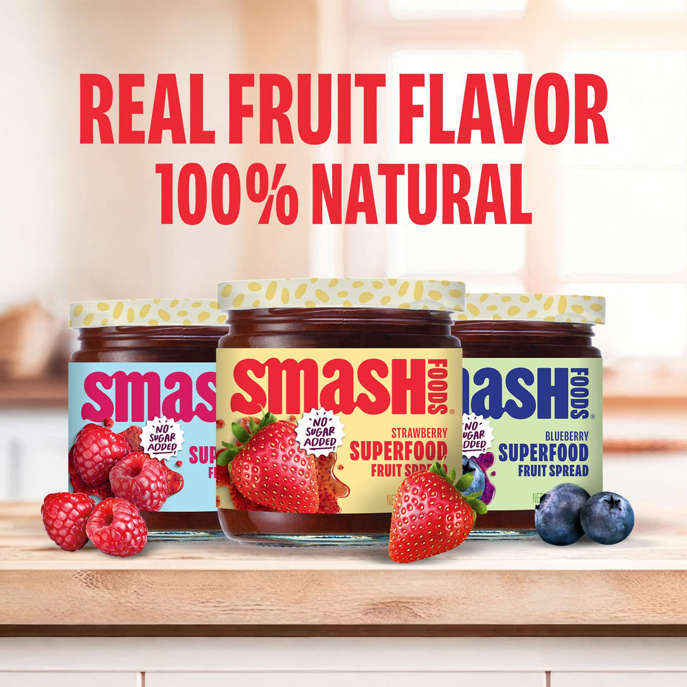 Chia Smash Classics raspberry jar highlighting vibrant fruit and no sugar added