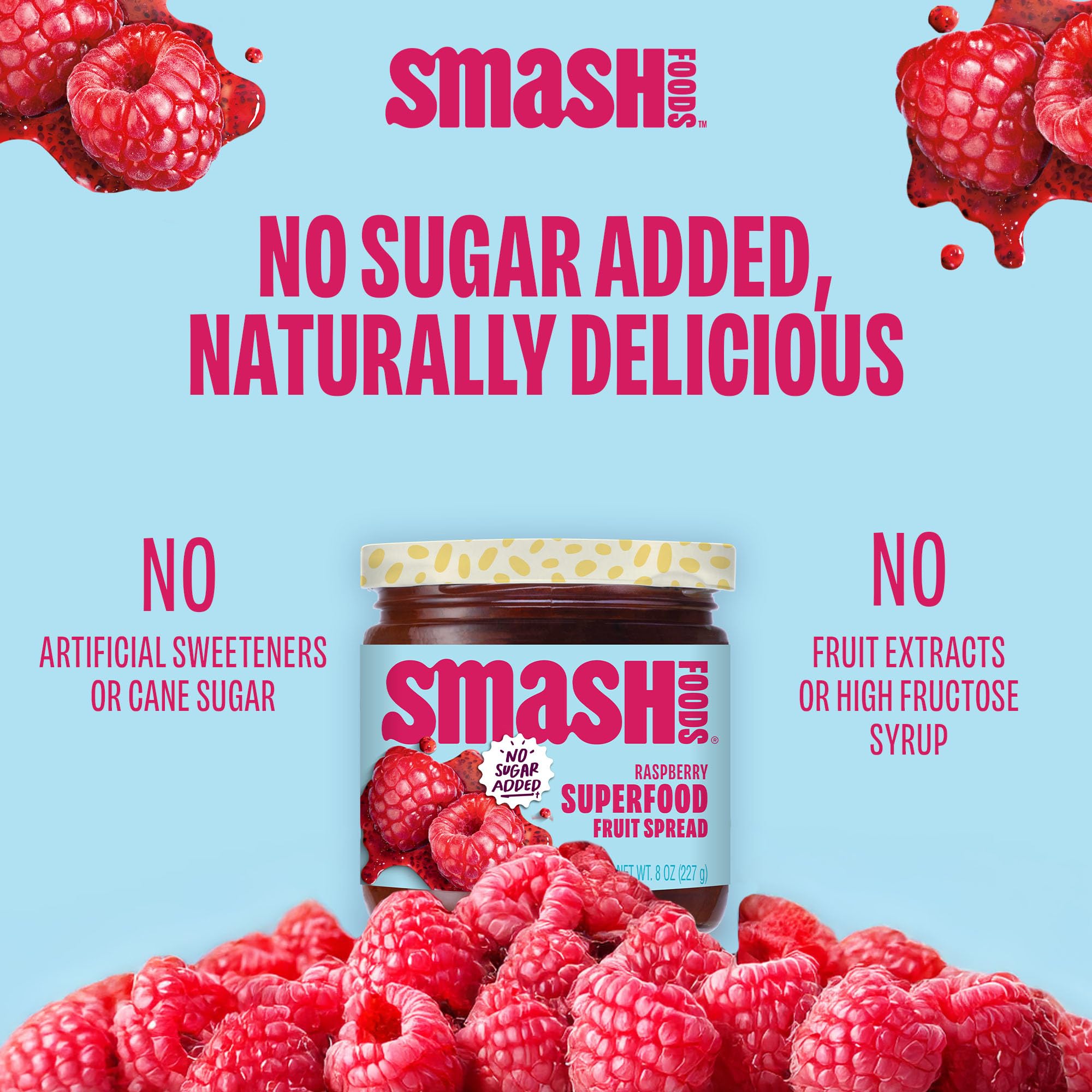 Chia Smash Raspberry Jam on a charcuterie board adds fruity brightness.