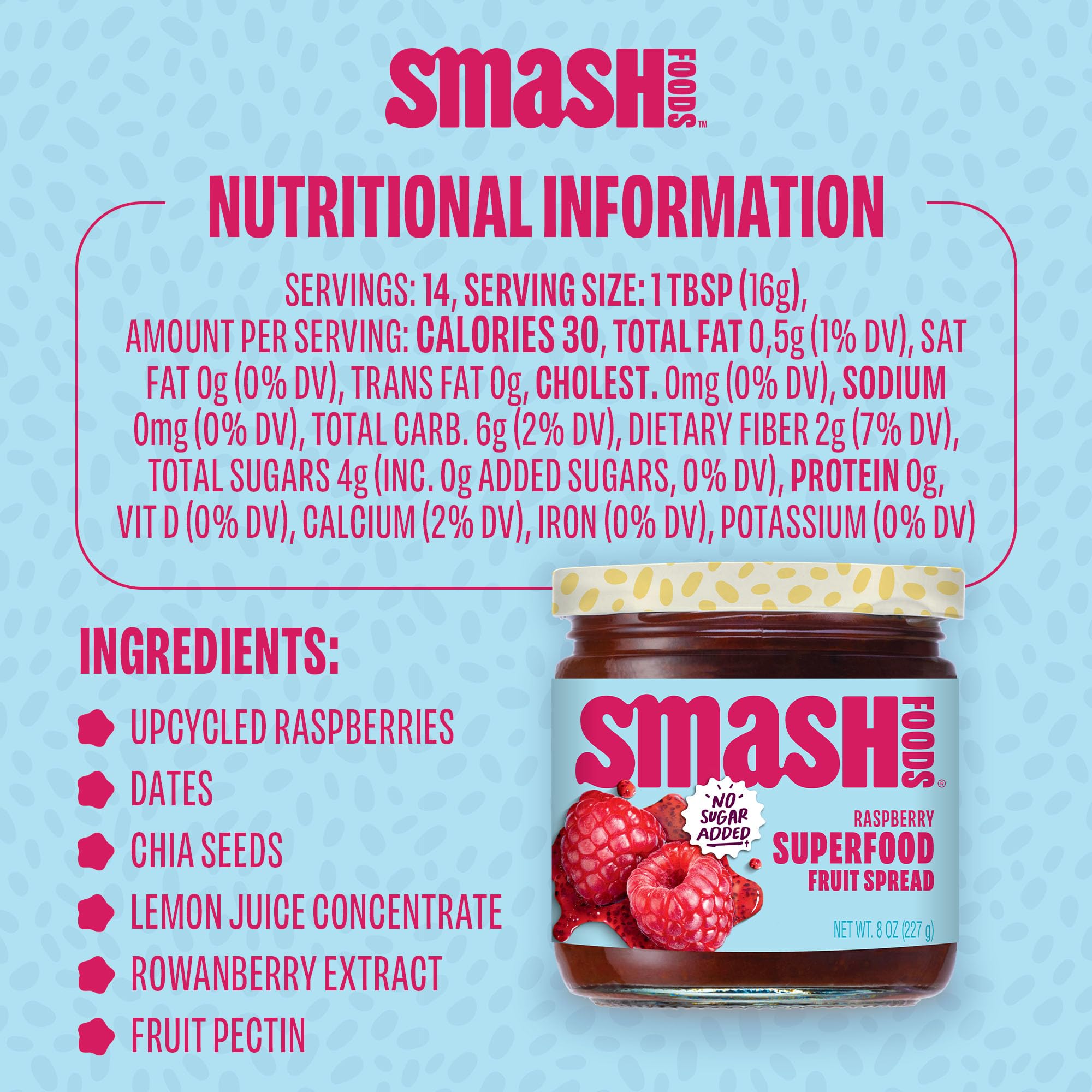 Chia Smash Raspberry Jam reveals chia seeds and upcycled ingredients for healthy snacking.